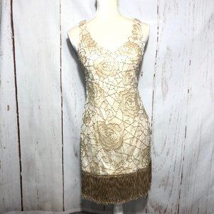 SUEWONG NOCTURNE BEADED COCKTAIL KNEE DRESS SIZE 8